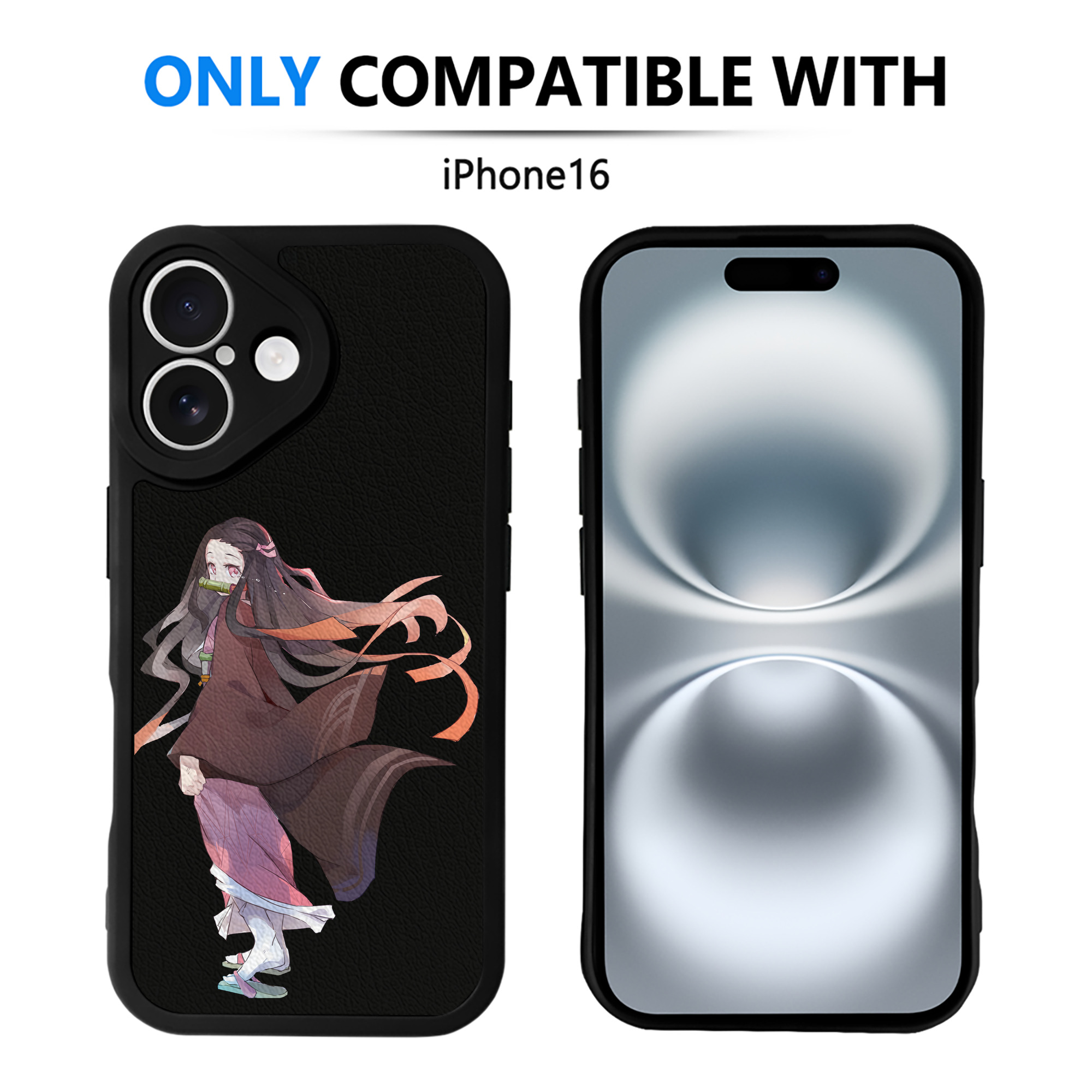 （画像用） 鬼滅の刃（きめつのやいば）竈門 禰󠄀豆子／かまど ねずこ Kamado Nezuko 【iPhone 16シリーズ対応】シリコンスマホケース（レザー調） 材質：シリコン